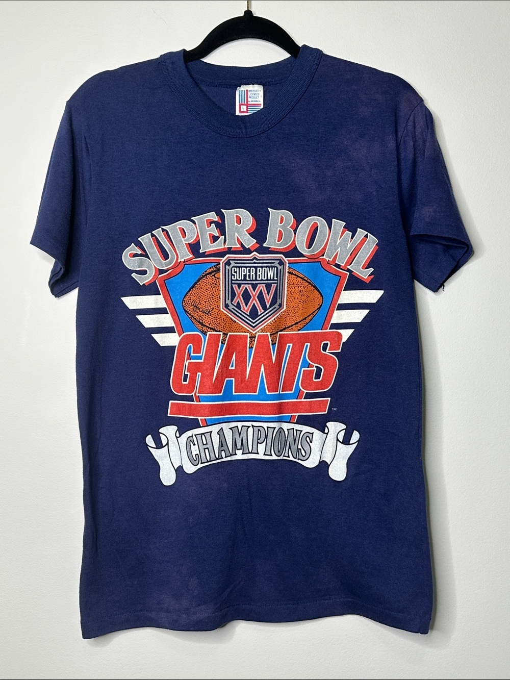 Vintage 1991 New York Giants Super Bowl Champions XXV Navy T-Shirt Large